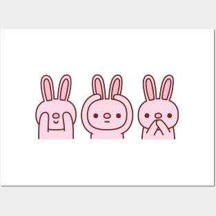 Funny Pink Bunnies See No Evil Hear No Evil Speak No Evil Posters and Art